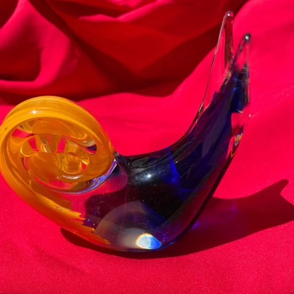 Vintage Murano cobalt blue, yellow and clear art glass snail